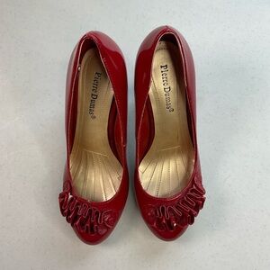 Pierre Dumas Faviola-2 Red Patent Peep Toe Ruffle Heels Size 8M